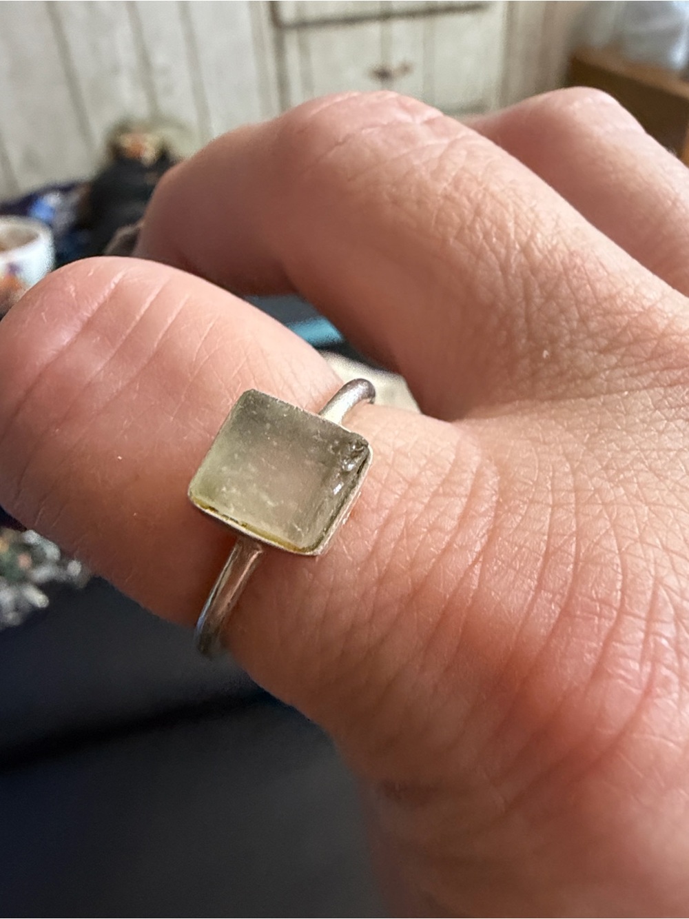 Sterling Silver liberian desert Glass Ring in Pale Green - Women Jewelry
